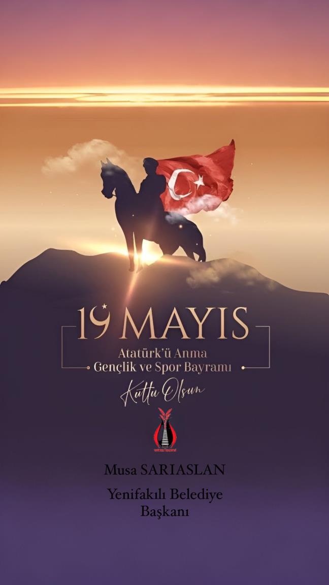19 Mayıs Atatürk'ü Anma, Gençlik ve Spor Bayramı'mız kutlu olsun! Gazi Mustafa Kemal Atatürk'ün Samsun'dan yaktığı bağımsızlık meşalesi, bugün de gençlerimizin azmiyle yanmaya devam ediyor. Başta Yenifakılı hemşehrilerim olmak üzere aziz milletimizin bayramını en kalbi duygularımla kutluyorum.